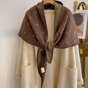 Fall winter thick star jacquard reversible triangle shawl cozy warm outerwear scarf