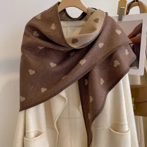 Women thick heart jacquard reversible triangle shawl autumn winter warm outerwear fashion scarf