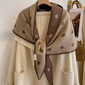 Women winter thick heart jacquard knitted triangular shawl warm fashion stylish outer wrap scarf
