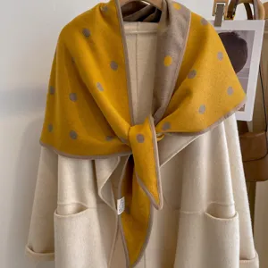 Retro polka dot double-sided triangular shawl, thick warm autumn winter women fashion outerwear scarf.