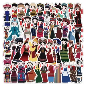 Original Chinese Ethnic Groups Cartoon Stickers Waterproof PVC Decals For Laptop Phone Case Guitar Luggage Journal Decoration