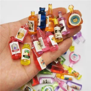 Miniature resin drink bottles charms dollhouse toy accessories cute colorful set