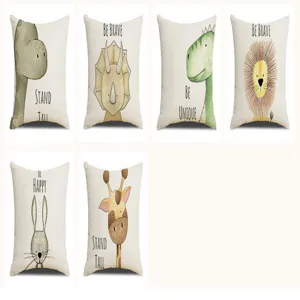 Lot de six housses de coussin en lin avec de charmants motifs d'animaux mignons.