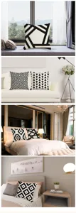 Modern geometric pattern throw pillow cover set, black and white minimalist linen cushion case.