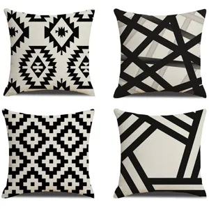 Modern Minimalist Geometric Print Linen Pillow Cover Black White Abstract Cushion Cover For Living Room Home Decor