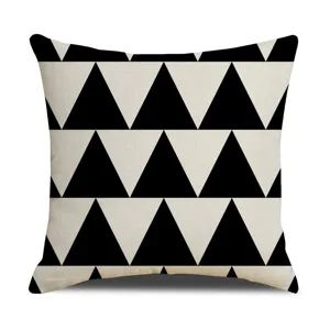Modern minimalist black and white geometric triangle pattern throw pillow cover for living room sofa.