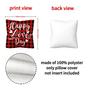 Funda de cojín con cuadros rojos San Valentín 18x18 pulgadas de poliéster suave.