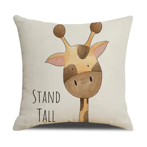 Housse de coussin en lin imprimée d'une girafe de dessin animé mignon pour canapé