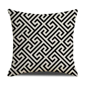 Modern black and white geometric pattern linen cushion cover for stylish sofa living room decor