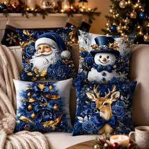 Christmas cushion covers set of 4 blue gold velvet throw pillow cases for holiday home decor
