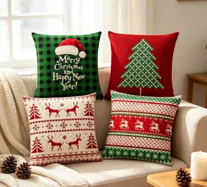 Christmas throw pillow covers set festive knitted cushion cases with reindeer and tree decor