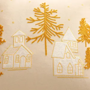 Christmas tree embroidered canvas cushion cover winter village home decor pillow case