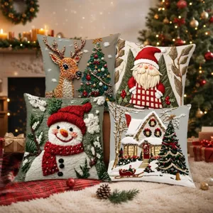 Christmas Pillow Cover Linen Festive Decorative Cushion Cover Snowman Elk Santa Square Pillowcase For Home Sofa Decor