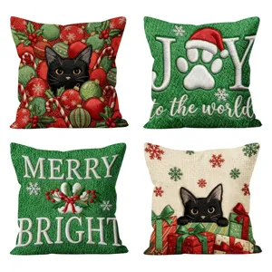 Christmas throw pillow covers set black cat holiday decorative cushion case 4 pack
