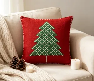 Christmas knitted tree pattern throw pillow cover festive red couch decorative cushion