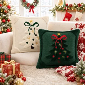 Federa per cuscino albero di Natale lavorata a maglia, dettaglio cuscino divano.