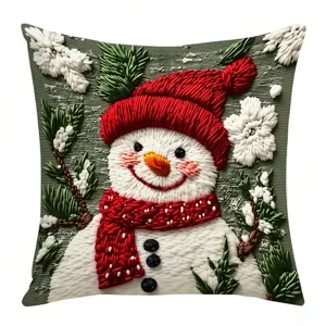 Christmas decorative throw pillow cover featuring a cute snowman design with festive embroidery.