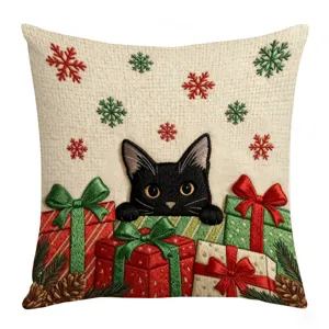 Christmas black cat throw pillow cover decorative cushion festive embroidery design holiday gift