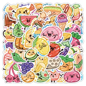 Cute cartoon food stickers for kids, waterproof vinyl decal pack for water bottles and phone cases.