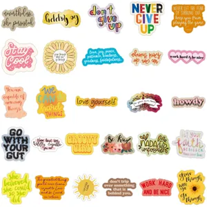 Waterproof motivational English quote stickers, vinyl decals for laptop water bottle luggage decor.