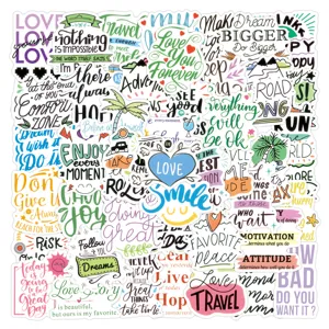 50pcs waterproof English inspirational motivational graffiti stickers for laptop luggage water cup.