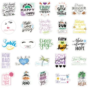 50pcs waterproof motivational English quote stickers for laptop, suitcase and water bottle.
