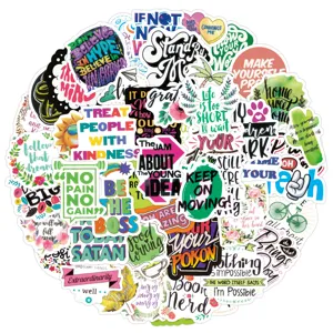 50pcs waterproof motivational English quote stickers for laptop, skateboard, water bottle.