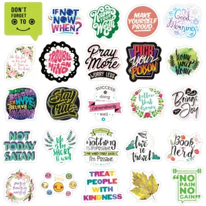 Waterproof motivational English quote stickers pack, colorful graffiti aesthetic laptop decals.