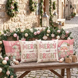 Set di federe per cuscini di Natale rosa con Babbo Natale e albero, decorazione natalizia.