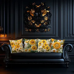 Sunflower Embroidered Pillow Covers Set of 4 Vintage Floral Cushion Cases for Home Sofa
