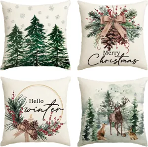 Christmas pillow covers set of 4 watercolor winter deer pine tree decorative cushions for sofa