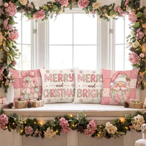 Federa cuscino Natale rosa simpatico Babbo Natale fiocco albero deco divano letto