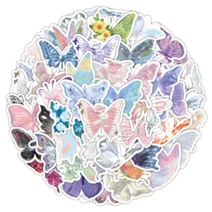 60pcs holographic butterfly stickers waterproof for laptop phone case luggage journaling decor