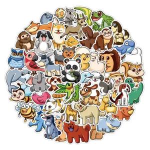 Detailed close-up of cute cartoon animal waterproof stickers for laptops and phone cases.