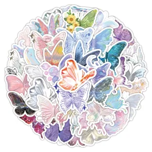 60pcs holographic butterfly waterproof stickers decorative decals for laptop phone case and diary