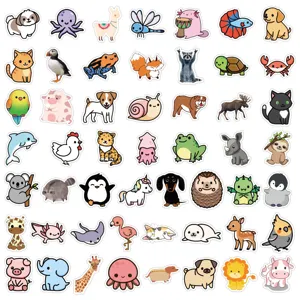 Cute cartoon animal stickers pack, waterproof vinyl decals for laptop, phone case, luggage.