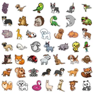 Detail view showcasing a diverse collection of colorful and cute cartoon animal stickers.