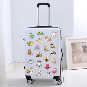 Cute cartoon animal stickers detail shot, decorative decal set for luggage and phone case.