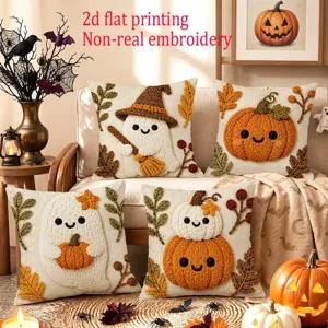 Halloween Decorative Pillow Cover Peach Skin Fabric Pumpkin Ghost Maple Leaf Print Cushion Cover For Sofa Home Decor