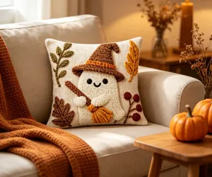 Cute Halloween ghost crochet pillow cover autumn maple leaf decorative sofa throw pillowcase