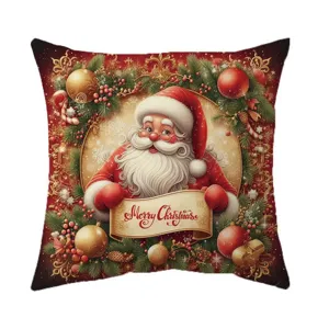 Vintage Santa Claus Christmas pillow cover festive holiday decorative sofa cushion case