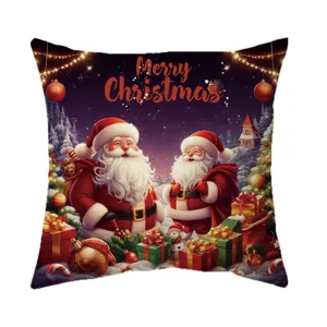 Vintage Christmas Santa Claus pillow cover for festive sofa decoration, cozy holiday home accent.