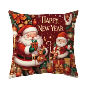 Vintage Santa Claus Christmas pillow cover festive holiday sofa decorative cushion case 45x45