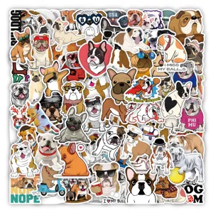 Waterproof PVC Bulldog Graffiti Stickers Cartoon Dog Decals For Luggage Guitar Laptop Motorcycle