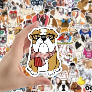 Cute cartoon bulldog stickers waterproof vinyl decal for luggage laptop guitar 50pcs