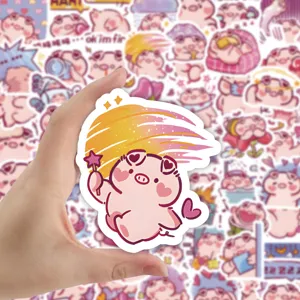 Cute pink pig waterproof stickers decorative decals for journal stationery and schoolbag craft