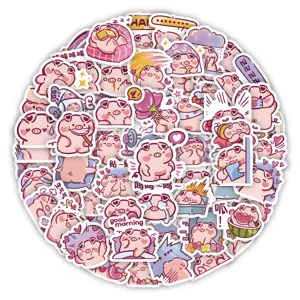Cute Pink Pig Waterproof Stickers Cartoon Decals For Scrapbook Stationery Laptop Water Bottle Luggage Decor