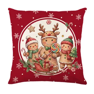 Christmas gingerbread man pillow cover red linen festive sofa cushion decorative pillow case