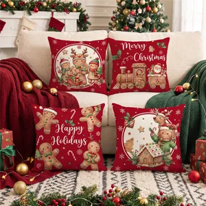 Christmas Decorative Pillow Cover Gingerbread Man Elk Printed Square Cushion Case For Sofa Bed Home Decor Holiday