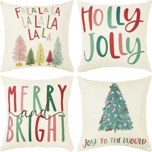 Christmas throw pillow covers set of 4 decorative holiday cushion covers for sofa bed.